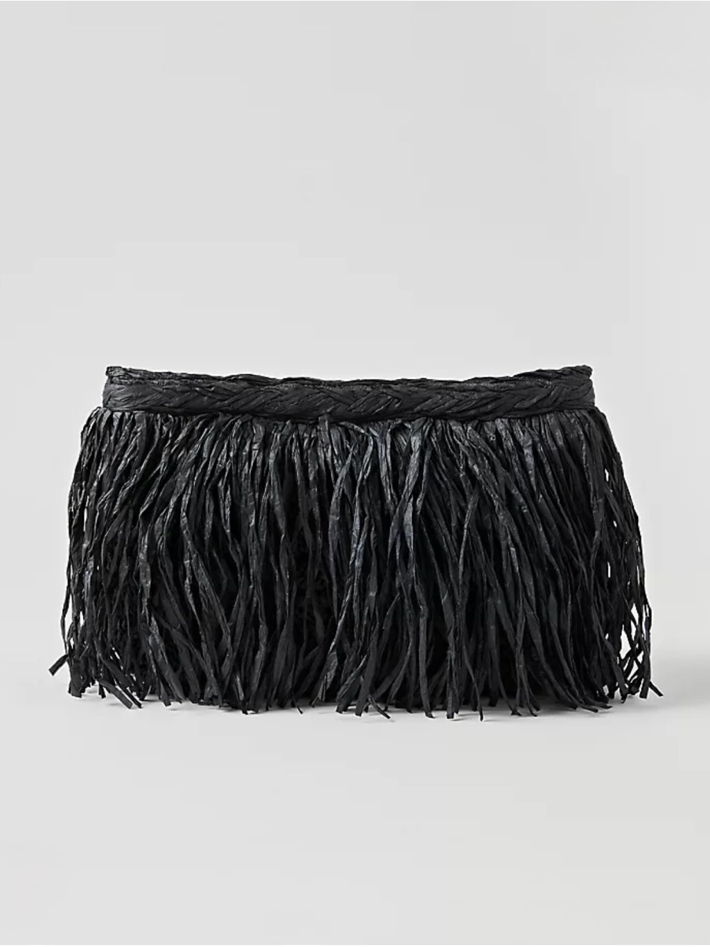 Ann Taylor Black Raffia Fringe Clutch Bag